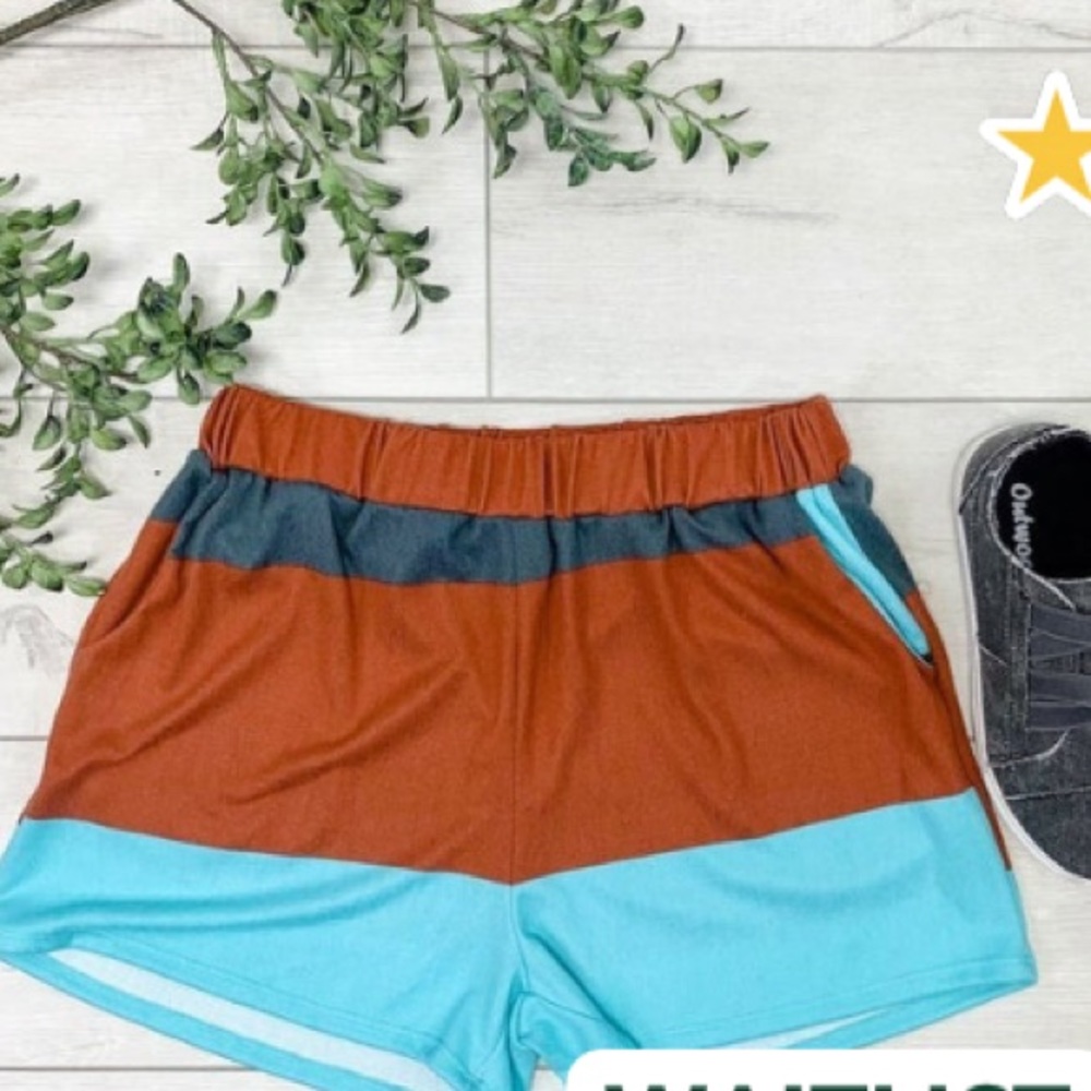 ✮FREE✮ 🌊🤎Turquoise Brown Color Block Lounge Shorts NWOT